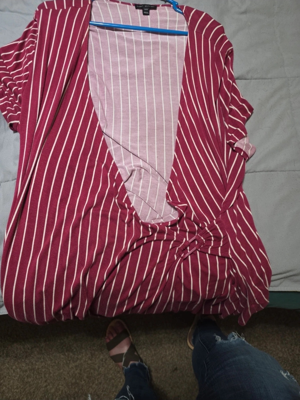 Lane Bryant Burgundy & White Striped Twist-Front Tunic